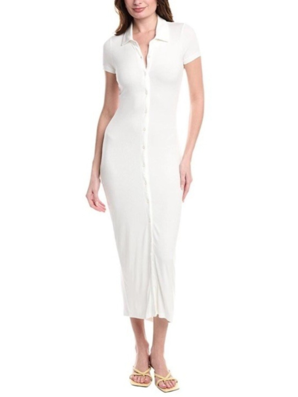 RACHEL PARCELL T-Shirt Maxi Dress Med White Ribbed Jersey Preppy Coastal Beach